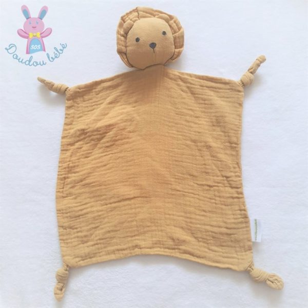 Doudou plat Lion lange de coton moutarde VERTBAUDET