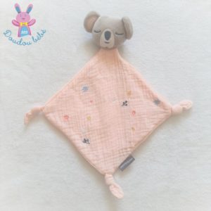 Doudou plat Koala gris lange rose fleurs VERTBAUDET