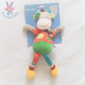 Doudou Vache Girafe Zoé vert orange et coloré MOTS D’ENFANTS