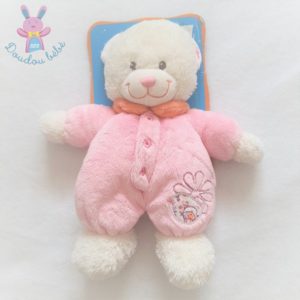 Peluche musicale lapin TEX BABY couché étoile rose blanc 26 cm