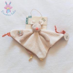 Doudou plat Souris Biscotte et Pompon attache tétine MOULIN ROTY