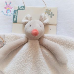 Doudou plat Souris Biscotte et Pompon attache tétine MOULIN ROTY