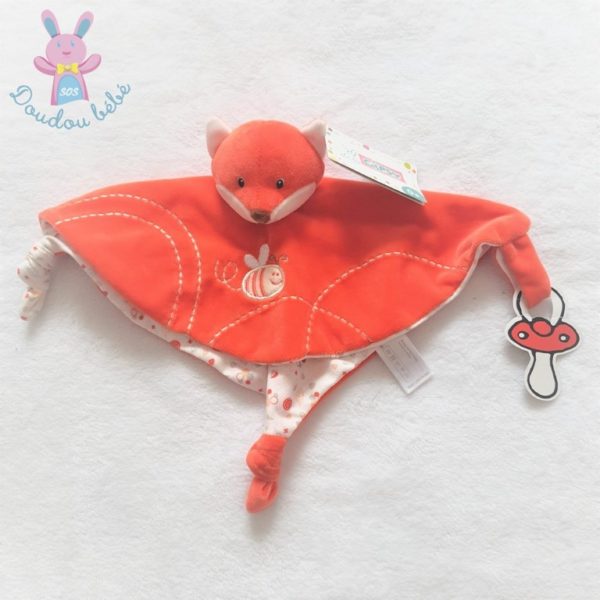 Doudou plat Renard orange blanc abeille attache tétine GIPSY