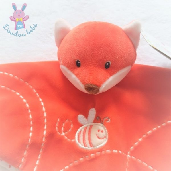 Doudou plat Renard orange blanc abeille attache tétine GIPSY