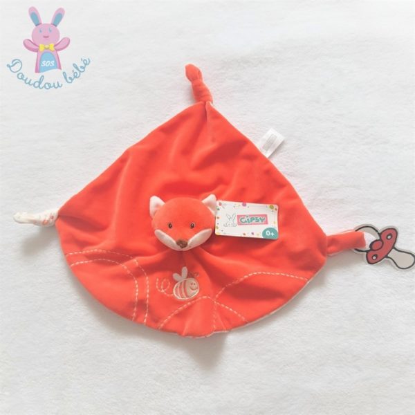 Doudou plat Renard orange blanc abeille attache tétine GIPSY