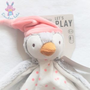 Doudou plat Pingouin blanc gris rose pois TAPE A L’OEIL TAO