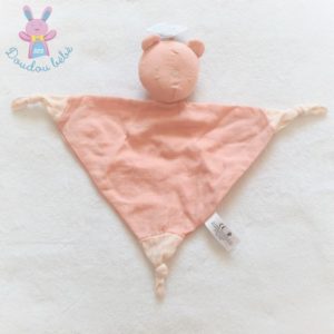 Doudou plat Ours lange coton rose blanc fleurs SIMBA KIABI