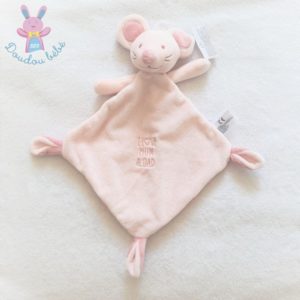 Doudou plat Souris rose “I love Mum & Dad” NICOTOY SIMBA