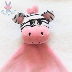 Doudou plat Zèbre tout doux rose noir et blanc BABOU