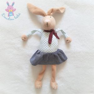 Doudou Lapin beige blanc à pois jupe bleu BOUT’CHOU MONOPRIX