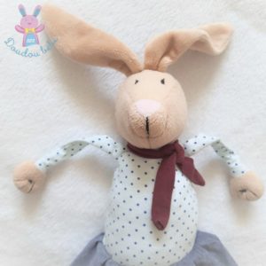 Doudou Lapin beige blanc à pois jupe bleu BOUT’CHOU MONOPRIX