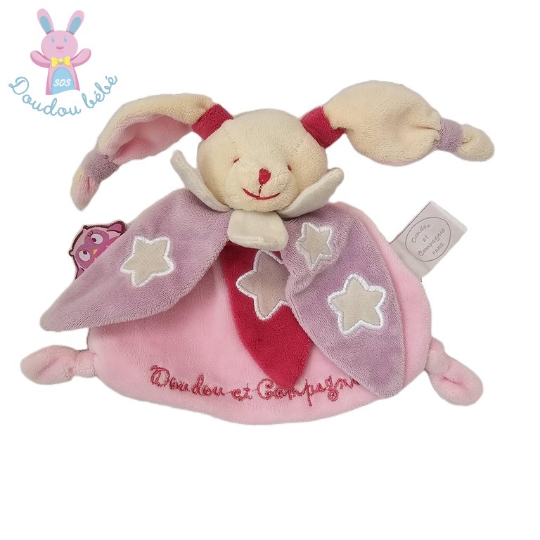 Lapin plat rose étoiles chouette ça brille DOUDOU ET COMPAGNIE