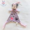 Doudou plat Souris Minnie rayé rose gris noir étoiles DISNEY