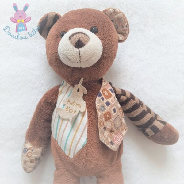 Grand doudou Ours marron rayé gilet fantaisie 35 cm HISTOIRE D'OURS