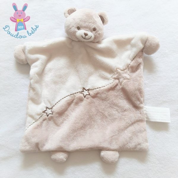 Doudou plat Ours blanc beige marron étoiles 30 cm KIMBALOO LA HALLE