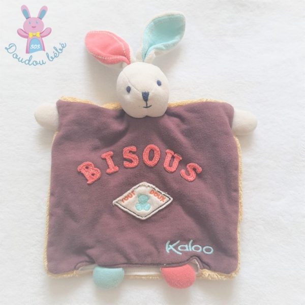 Doudou marionnette Lapin marron rouge bleu BISOUS KALOO