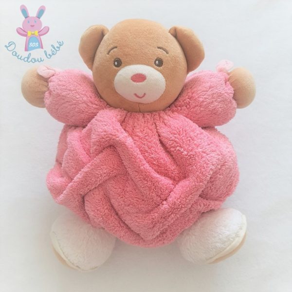 Doudou Ours plume beige rose fuchsia blanc 27 cm KALOO