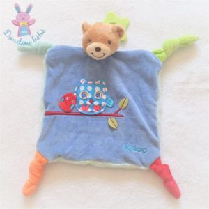 Doudou plat Ours bleu hibou chouette anneau dentition KALOO