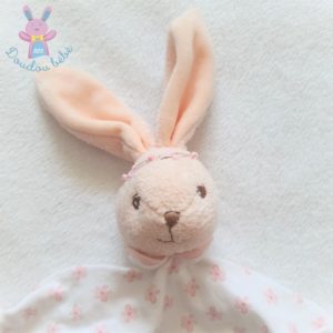 Doudou plat Lapin Lilirose blanc beige rose petites fleurs KALOO