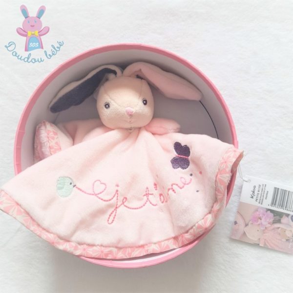 Doudou plat Lapin rose Je t'aime KALOO