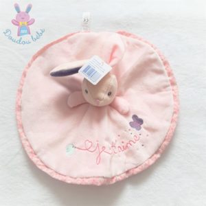 Doudou plat Lapin rose violet rond Je t’aime KALOO