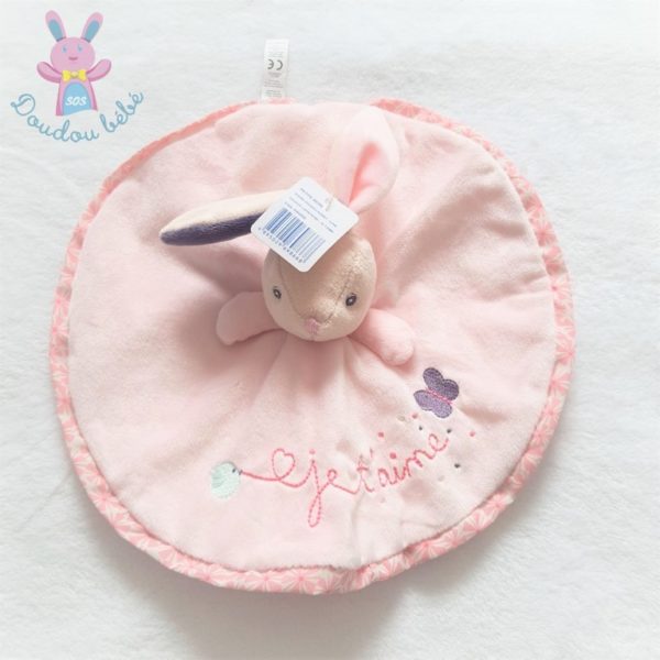 Doudou plat Lapin rose Je t'aime KALOO