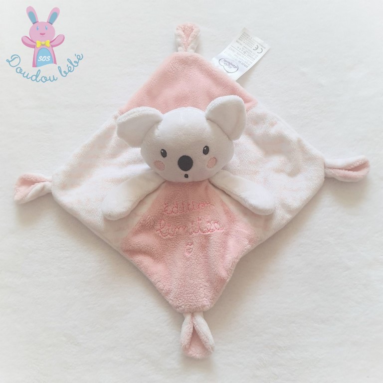 Doudou plat Koala rose blanc édition limitée MOTS D'ENFANTS