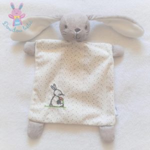 Doudou plat Lapin blanc gris herbe carotte MOTS D’ENFANTS