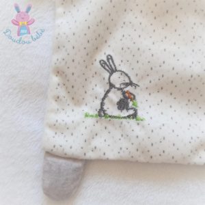 Doudou plat Lapin blanc gris herbe carotte MOTS D’ENFANTS