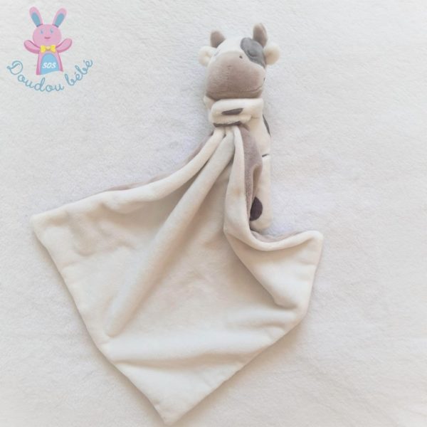 Doudou Vache gris blanc marron avec mouchoir OBAIBI