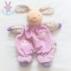 Doudou Lapin câlin beige mauve lilas fleurs QUE DU BONHEUR