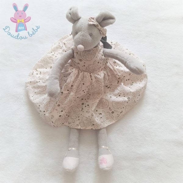 Doudou Souris grise robe rose nœud TARTINE ET CHOCOLAT