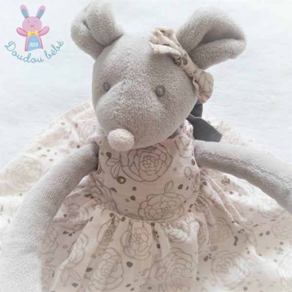 Doudou Souris grise robe rose nœud TARTINE ET CHOCOLAT