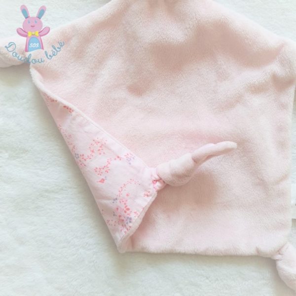 Doudou plat Lapin rose dos tissu fleurs EARLY DAYS PRIMARK