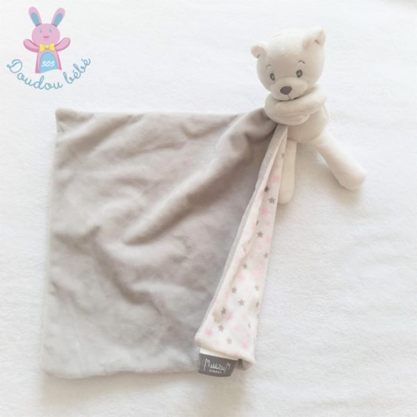 Doudou ours blanc mouchoir étoiles rose gris MATHILDE M