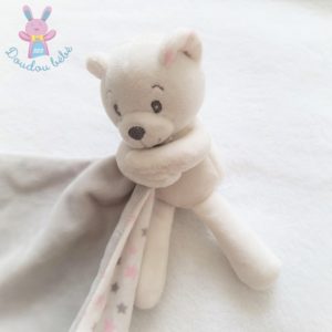 Doudou ours blanc mouchoir étoiles rose gris MATHILDE M