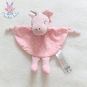 Doudou plat Licorne grelot rose blanc argenté ailes TOM & KIDDY