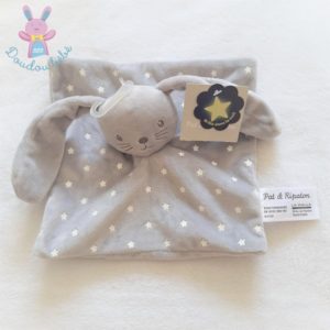 Doudou plat Lapin gris blanc étoiles luminescent PAT & RIPATON