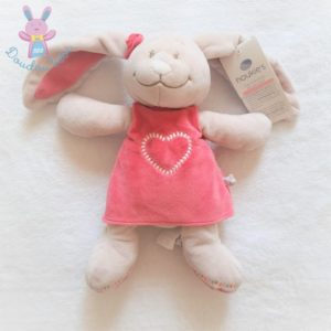 Doudou Lapin Anna et Pili rose beige robe cœur 25 cm NOUKIE’S