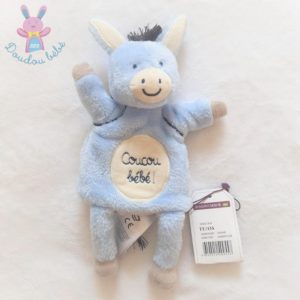 Doudou marionnette Ane bleu blanc « Coucou bébé » SERGENT MAJOR