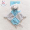 Doudou plat Ours grelot bleu gris blanc rayé TOM & KIDDY