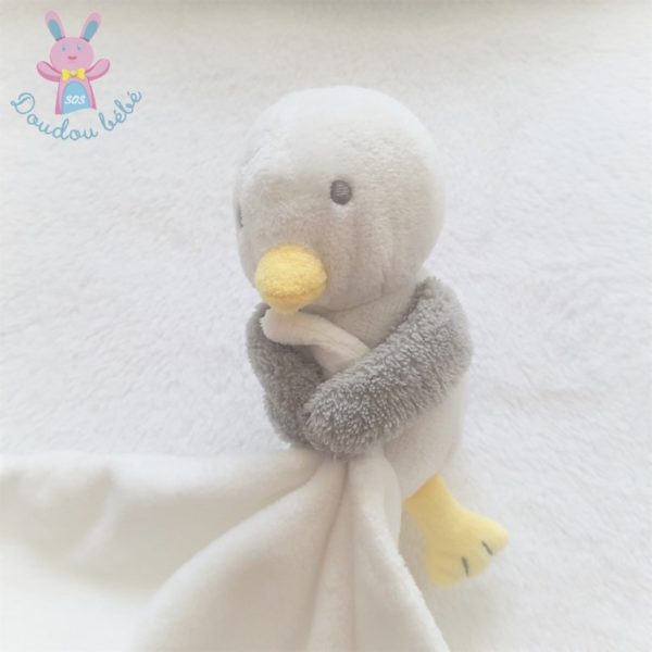 Doudou plat Mouette Oiseau blanc gris mouchoir avec poisson JACADI