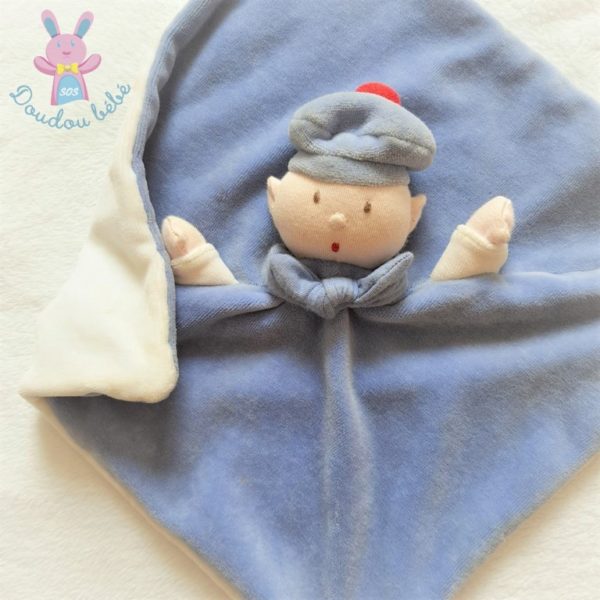 Doudou plat Garçon marin bleu et blanc avec béret JACADI