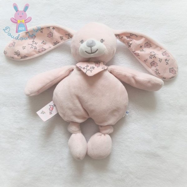 Doudou Lapin rose blanc oiseau nid branche BOUT'CHOU MONOPRIX