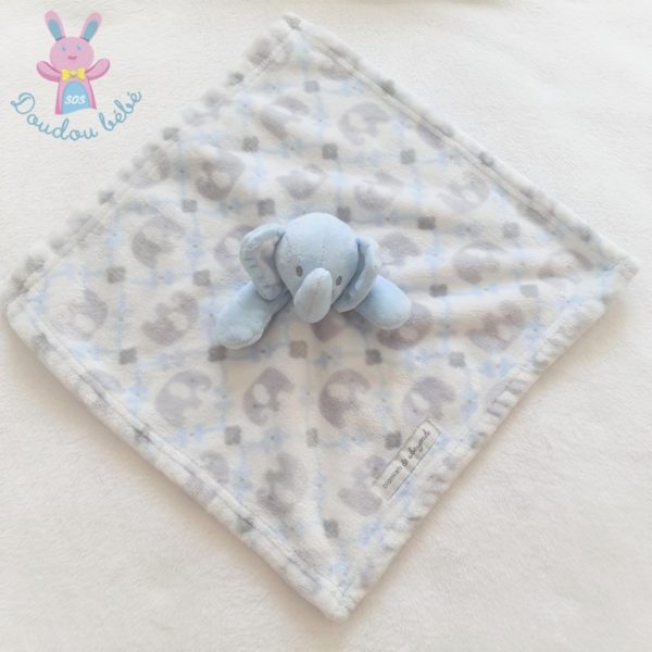 Doudou plat éléphant bleu blanc gris BLANKETS & BEYOND