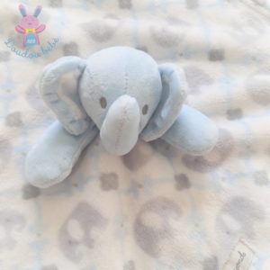 Doudou plat éléphant bleu blanc gris BLANKETS & BEYOND