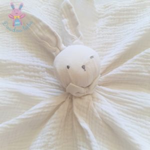 Doudou plat Lapin lange blanc écru nœud papillon ELODIE DETAILS