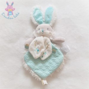 Doudou plat Lapin de Sucre amande blanc vert DOUDOU ET COMPAGNIE