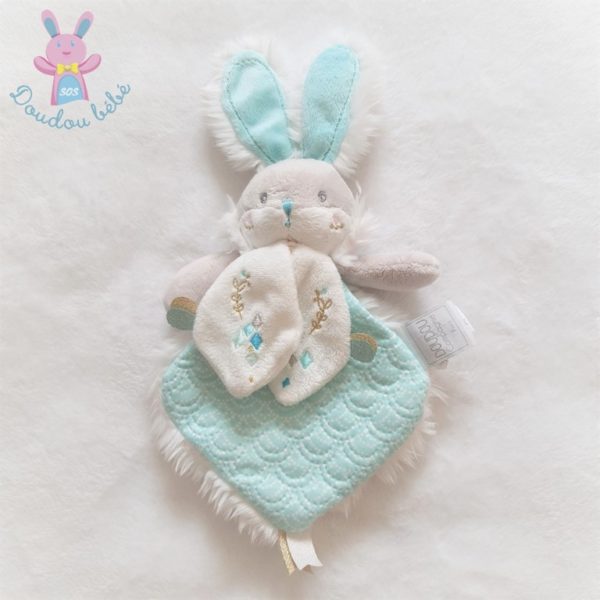 Doudou plat Lapin Sucre amande blanc vert DOUDOU ET COMPAGNIE