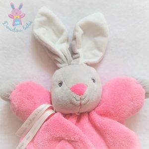 Doudou Lapin boule plume gris rose attache tétine 18 cm KALOO